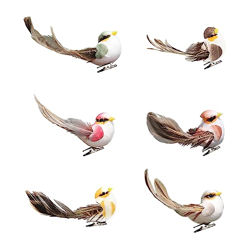 duoyif Federvögel 6Stück Vogels Deko Feder Vögel Mit Clips Mini Vogel Dekofigur Feder Vogel Modell Federvögel Für Miniaturgarten Zweige Deko Weihnachts Gartendeko Hochzeits Dekor