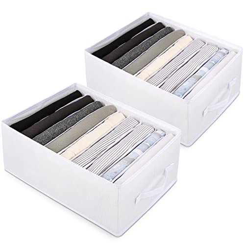 sprecenk Ordnungssystem Organizer Kleiderschrank, 9 Gitter Aufbewahrungsboxen Schubladen Organizer, 2 Stück Faltbare Hosen Aufbewahrung Kleideraufbewahrung für T-Shirts, Shorts, Röcke, Weiß