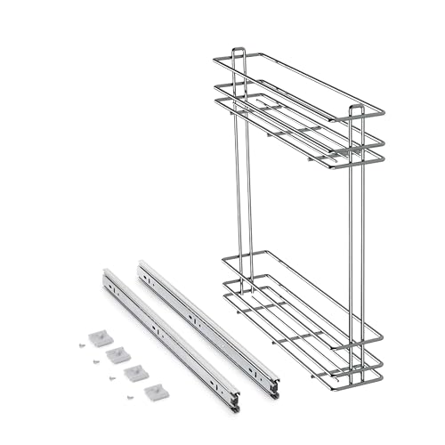 Emuca - Küchenmöbe Ausziehbarer Flaschenhalter, seitlich ausziehbar,Module 150mm, Verchromt, Stahl