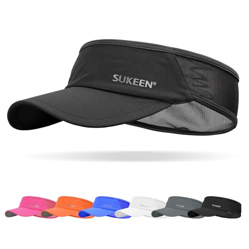 Sukeen Sonnenblende-Hut, UPF 50+ UV-Sonnenschutz-Sonnenblende für Damen, Laufmütze, Golfmütze für Herren, kühlendes elastisches Visier, Sport-Schirmmütze für Tennis, Radfahren,Schwarz