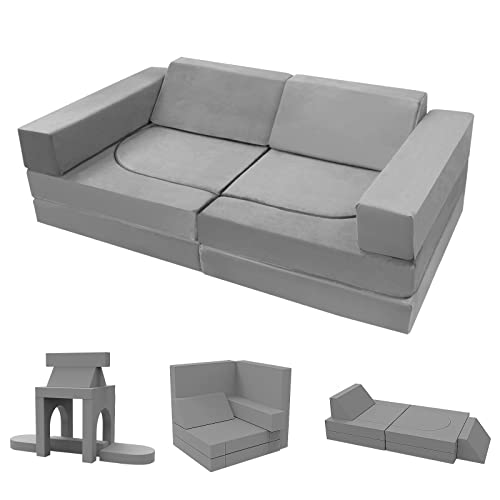 MeMoreCool Kindersofa Spielsofa, Kinder Ausklappbar Flip-Sofa Stuhl Kindercouch Kindersofa ab 6 Jahre Fancy Spielsofa einen aufregenden Indoor-Spielplatz für das Kinderzimmer, ideal für Kinder, Grau