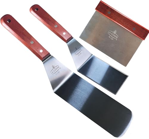 La Cuisine Grillspatel, Grillwender, BBQ-Werkzeugset aus Edelstahl – Robuster langer Plancha-Spatel, Zerkleinerer/Schaber mit Massivholzgriff, ideal für Grill, Burger-Smash, Teppanyaki, Küch