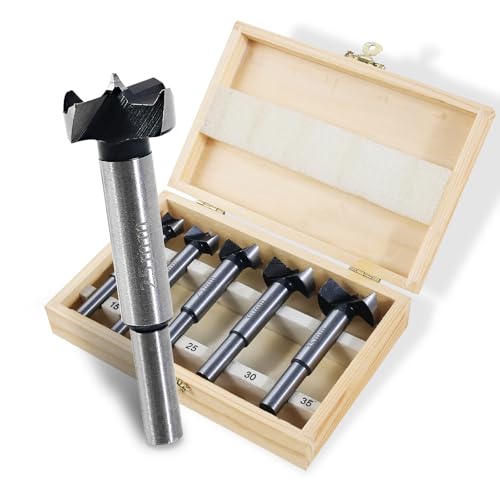 Forstnerbohrer Set 5 tlg - Professionelles Holzbohrer Ø 15/20/25/30/35 mm - Topfbohrer Holz - Astlochbohrer - Professionelles Forsterbohrerset - Fräslochborer Topfbohrer