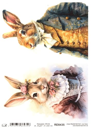 Josys Bastelmärchen Reispapier A4 Strohseide Decoupage Ostern Hase in Vintage Anzug RE6435