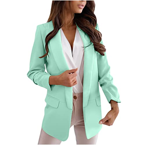 Lässiger Blazer für Damen, langärmelig, Arbeit, Büro, Blazer, locker, leicht, Sommer, offene Vorderseite, Anzugjacken, Outfit, 05 Mintgrün, XL