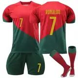 Generisch 22/23/24 Trikot Trikot für Kinder Fußball No.7 Trikot Heim Auswärtstrikot Football Fußballtrikot Kinder Shorts und Socken Fussball Set für Junge Herren Anzug (H02, 6-7 Jahre)