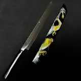 Generic Japanisches Sakimaru Yanagiba (Sashimi) Messer 330 mm Yoshikazu Ikeda Spiegel Mond-Fuji Wasser Honyaki Urushi Griff mit Urushi Scheide (Sakimaru mit Moon-Fuji Urushi Scheide), Weiß