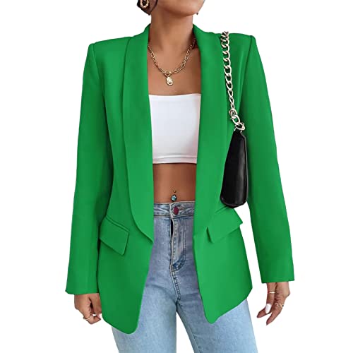 Damen Blazer Langer Casual Open Front Blazer Arbeit Büro Jacken mit Taschen Grün M