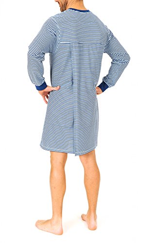 Normann Care Herren Pflegenachthemd Langarm, 53046, Farbe:Mint/Navy;Größe:54