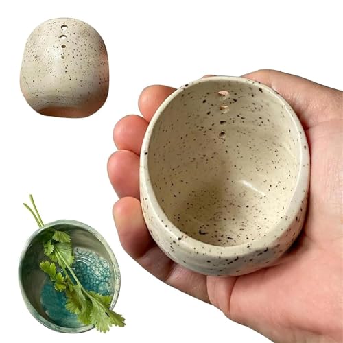 10 cm große Keramik-Kräuter-Abisolierschale, multifunktionales 4-Loch-Design, Abisolierschalen, Keramik, handgefertigtes Kräuterbeizwerkzeug, zum Abziehen von Blättern, Küchenblattabisolierung (weiß)