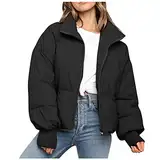 Winterjacke Teenager Mädchen Kurz Daunenjacke Leicht Winter Schwarz Warm Mit Reißverschluss Damen Steppjacke Jacke Übergangsjacke Gefüttert Stehkragen Vintage Wintermantel Winterparka Felljacke