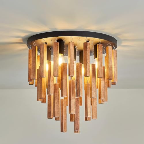 Holz Deckenlampe Boho, 40Cm Rustikales Vintage Massivholz Deckenleuchte Dekor Lampe Wohnzimmer Eiche E27 Deckenlampe Wohnzimmer FüR Schlafzimmer, Flur, Esszimmer, Bauernhaus, Eingangsbereich, Foyer