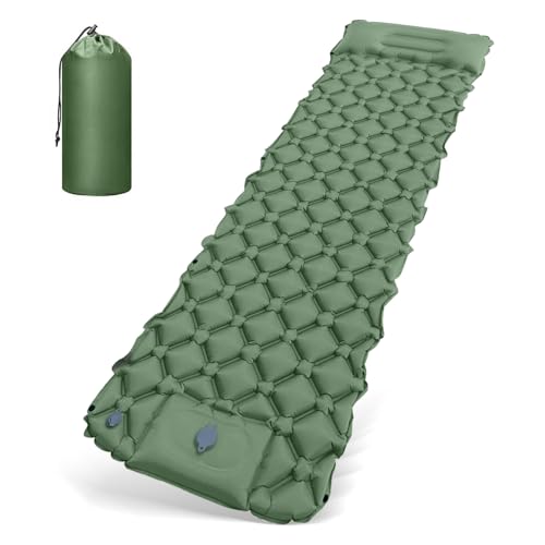 HyAdierTech Isomatte Camping Selbstaufblasbare,Selbstaufblasende Luftmatratze,Ultraleicht Isomatte Camping, Matratze mit Kleines Packmaß, Schlafmatte mit Kissen für Wandern Bikepacking (Grün)