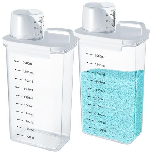 Mucek 2 Stück 2300 ml Luftdichter Waschmittelspender mit Messbecher, Waschmittel Aufbewahrung,Waschpulver Aufbewahrungsbox,Airtight Detergent Dispenser with Measuring Cup