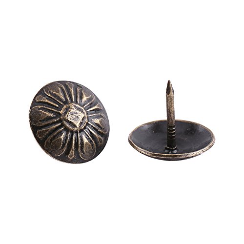 Akozon Antik Dekor Nägel,100 stück Vintage Bronze Polsterung Nägel Bronze Metall Tags DIY Dekorative Möbel Ziernägel Möbel Sofa Schuh Tür Dekorative Tack Stud set(Chrysanthemum green bronze 16*15mm)