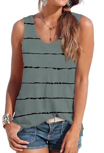 DUOEASE Oberteile Damen Sommer Basic Tank Tops Rundhals Cami Ärmelloses Tshirts Muster M