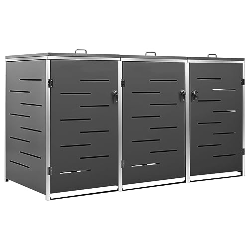 Hommdiy Mülltonnenbox für 3 Tonnen 207x77,5x115 cm Edelstahl,Mülltonnenverkleidung Gartenbox Müllcontainer (Anthrazit)