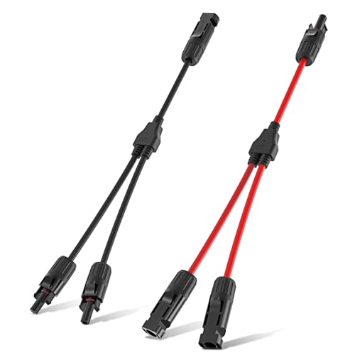 Thorder Solarkabel Y-Verteiler (1 auf 2) Solarpanel Kabel mit Einer Länge von 30 CM, 4MM Solarpanel Kabel MMF+FFM für Parallel Photovoltaik Stecker, 1 Rot und 1 Schwarz