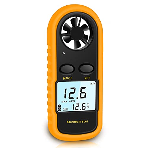 RUZIZAO Handheld Windmesser, digitaler Anemometer zur Messung der Windgeschwindigkeit/Temperatur/Windchill, Windgeschwindigkeitsmesser für HAVC Drohne Segeln Angeln (LCD-Bildschirm)