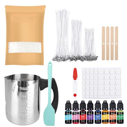ALLAVA Kerzen Selber Machen Set, DIY Set Erwachsene, Duftkerzen Delber Machen, Kerzenwachs 500g,8 Kerzenfarbe,Schmelztopf 600ML,Kerzendochte,KerzenAufkleber,Dochthalter, DIY Set für Kerzenherstellung