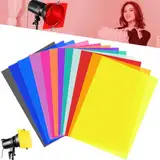 YBCCBY 24 Stück Farbfolien Gel Farbfilter Farbkorrektur Folie Hitzebeständig Lampenfolie 12 Colours Scheinwerfer Farbfolien Transparent Scheinwerferfolie Fensterfolie Farbig Cellophanfolie für Foto