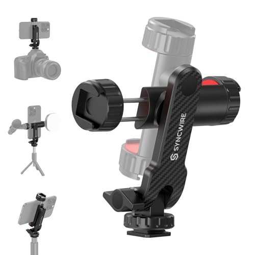 SYNCWIRE Handyhalterung für Stativ, Handy Stativ Adapter mit 2 Blitzschuhen und 1/4-Zoll-Standardschraube, 360° Drehbar und 180° Neigbar, Einstellbar, Kompatibel mit Smartphone, Kamera, Selfie-Stick