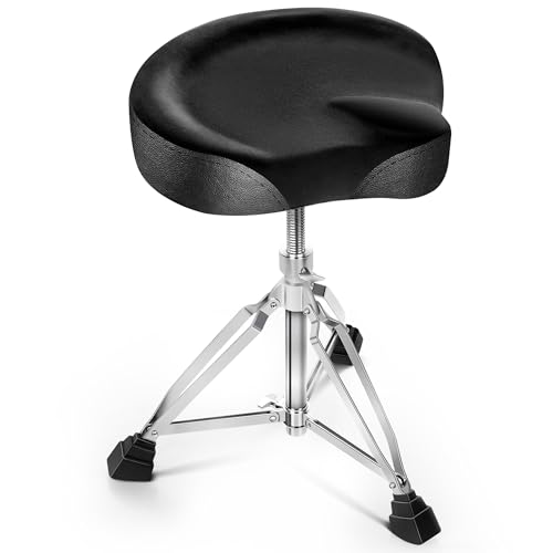CAHAYA Verstärkt Vergrößert Sattelform Schlagzeughocker: 9cm Extra Dick Gepolsterter Drum Hocker - Höhenverstellbar von 45-62.5cm Trommelhocker Tragfähigkeit bis zu 200kg