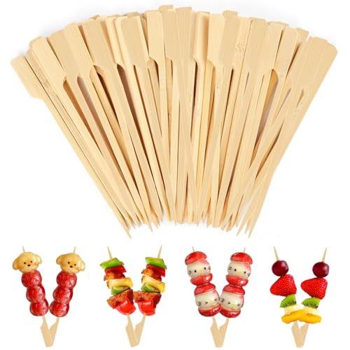 300 Stück Holzspieße, 12CM Bambus Spieße Fingerfood, Biologisch Abbaubare Schaschlikspieße Holz, Spiesse für Snacks Fingerfood, Cocktailspieße, Burgerspieße, Obstspieße, Partyspieße