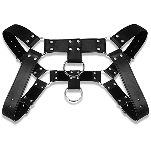 Brust Harness für Herren Verstellbares Brustgurt mit Schnalle Ring Punk Körpergurt Brustgeschirr für Männer für Halloween Kostüm, Schwarz (Einfach)