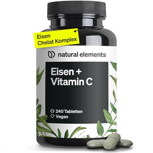 Eisen mit 40mg natürlichem Vitamin C – 240 vegane Eisentabletten – aus Acerola – gut verträglicher Chelat-Komplex (Eisenbisglycinat) – hochdosiert, ohne unnötige Zusätze