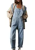 shownicer Damen Latzhose Jeans Lange Hose Denim Overall Jumpsuit Playsuit Jeans Vintage Loose Fit Hoseanzug Romper A Hellblau L