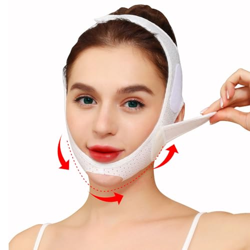 FUIPVGI Doppelkinn-Reduzierer V Linie Maske Wangen Kinn Anhebendes Band Face-Lifting Maske Facelifting-Bandage Gesichtsverband Face Lift Bandage, Anti Altern & Gesicht Kompression Chin (Weiß)