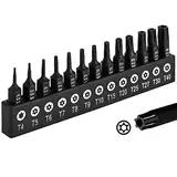 DAKCOS Torx Bit Set 13-teiliges T4, T5, T6, T7, T8, T9, T10, T15, T20, T25, T27, T30, T40, Schrauber Bit Set Torx aus S2 Stahl, T-Profil mit bohrung, Länge: 25 mm