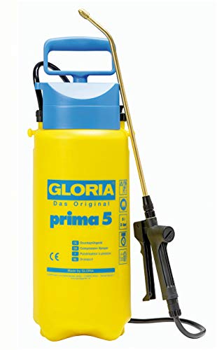 GLORIA Drucksprüher prima 5 | Gartenspritze/Sprühgerät für den Pflanzenschutz | 5 L Füllinhalt | Verstellbare Messingdüse, Gelb, Schwarz, Blau