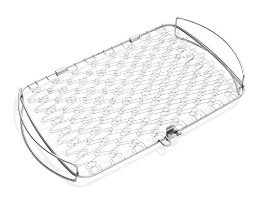 Weber Fisch & Gemüsehalter/Korb - Groß (46 x 28cm), aus Edelstahl, Ideal zum BBQ/Grillen von empfindlichen Grillgut, einfaches Wenden auf dem Grill, spühlmaschinenfest - Silber (6471)