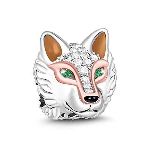 GNOCE Tierkopf Bead Charms 925 Sterling Silber Charms Schmuck mit Zirkonia Bijouterie für Frauen Männer Mädchen (Wolf)