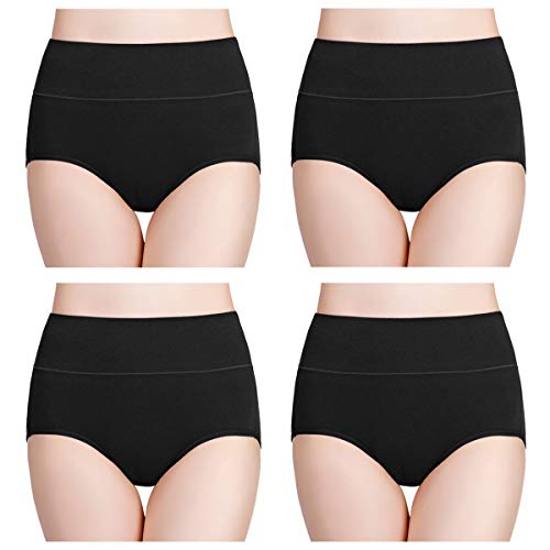 wirarpa Damen Unterhosen Baumwolle Slips Damen Hoher Taille Atmungsaktive Taillenslip Wochenbett Unterwäsche Mehrpack Größen 32-58, Schwarz, Large (42/44)