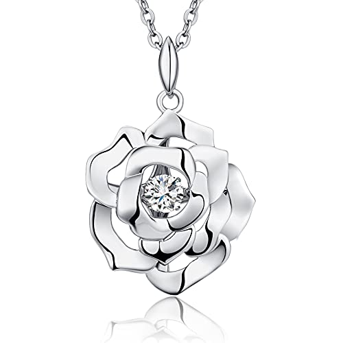 jiamiaoi Rose Kette Rosen Anhänger Rose Silberkette 925 Kette Damen Silber Rose Halskette Damen Silberkette Rose Anhänger Rosen Blume Kette Blume Halskette Rosen Kette Rosenanhänger Silber