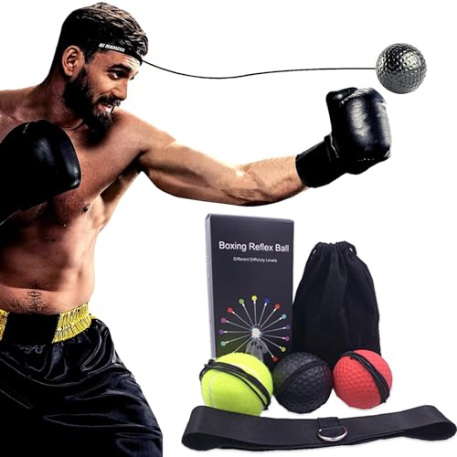 FCSNJH Reflexball, 3 Bälle + 2 Verstellbares Stirnband, Perfekt für Reaktion, Agilität, Schlaggeschwindigkeit, Kampffähigkeit und Hand-Augen-Koordinationstraining