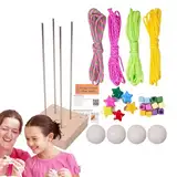 Generisch Monkey Fist Knot Kit, Paracord Pendant Making Set, 2.52x2.52x5.43 Inches Wooden Craft Jig, Adjustable Jewelry Accessory for Kids Adults, Natural Wood & Silver