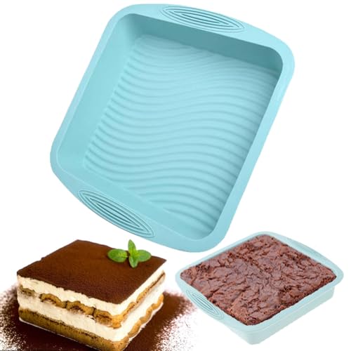 Silikon Backform Brownie Kuchenform, 21 cm Brownieform Eckig,Antihaft Backformen, Silikonformen zum Backen von Brownies Tiramisu