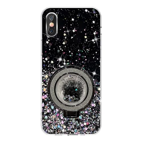 Rnrieyta Miagon Treibsand Ständer Hülle Glitzer für iPhone XS Max,Cute Dünn Crystal Schutzhülle Weiches Bling Transparent Case Bumper mit Flüssig Halter Kickständer