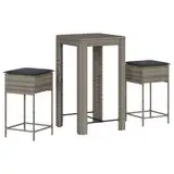 vidaXL 3-TLG. Gartenbar-Set mit Kissen Grau Poly Rattan