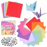 VGOODALL 250 Blatt Origami Papier, Buntes Papier 15 x 15cm Doppelseitig Faltpapier Bastelpapier mit Selbstklebende Wackelaugen für Kinder DIY