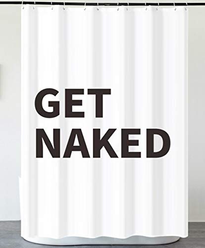 MaliMaliHome Get Naked Duschvorhang - 183 x 183 cm - Cooler Duschvorhang mit Get Naked Lustige Worte - Niedlicher Duschvorhang für Badezimmer - Lustiger Duschvorhang für Männer oder Frauen (weiß)