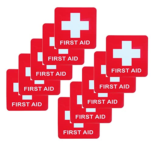 10-teilige Erste Hilfe Aufkleber, wasserdichte Notfallbehandlungs-Etiketten, 7 * 7 cm Blasenfreie selbstklebende Schale und Stick Vinyl Aufkleber