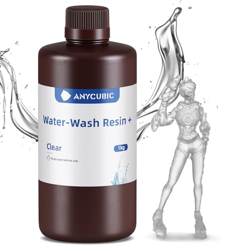 Wasser Waschbares Resin Plus, ANYCUBIC 3D Drucker Harz Wasserlöslich, UV-Resin 405nm Standard Photopolymer Harz, Geringer Geruch, Geeignet für 4/6/8K LCD 3D-Drucker (Transluzent,1000g)