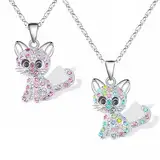 MIRKUZI Ketten für Mädchen 2 Stück Halsketten, süße Katzenhalsketten für Mädchen, Katzenanhänger, Weihnachtsgeschenke, Geburtstagsgeschenke für Kinder, Mädchen, Frauen, Damen