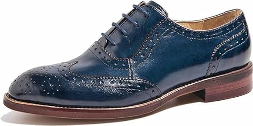 U-lite Damen Perforierte Schnürschuhe Wingtip Leder Flache Oxfords Vintage Oxford Schuhe Brogues.., Blau-2, 40 EU