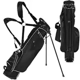 COSTWAY Golfbag, Golf Stand Bag mit Standfüßen, Regenhaube & 4-facher Unterteilung, tragbare Pencil Bag mit Kopfteil & Tragegurt, leichte Golftasche für Damen & Herren (Schwarz)